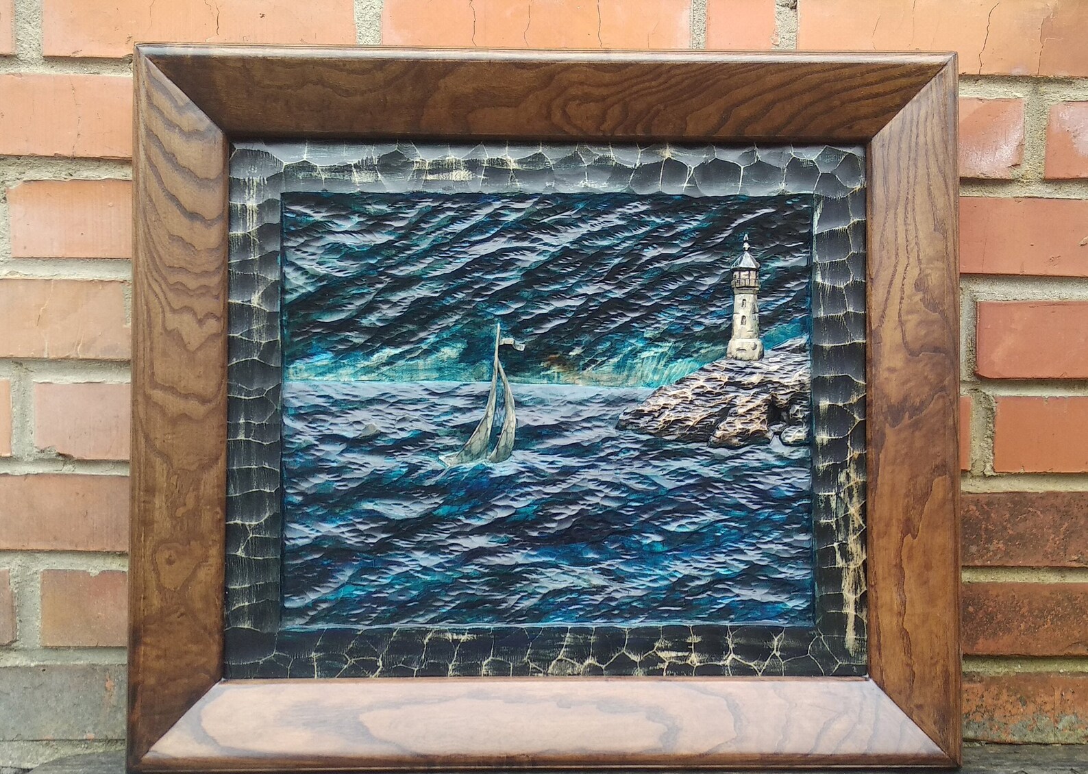 Wood Carving Stormy Sea Wood Art Wood Wall Decor Wood Wall Etsy