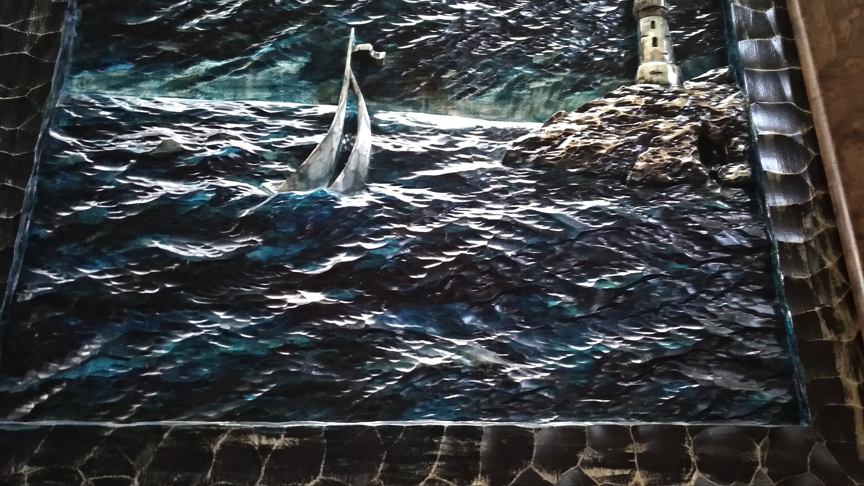 Wood Carving Stormy Sea Wood Art Wood Wall Decor Wood Wall Etsy