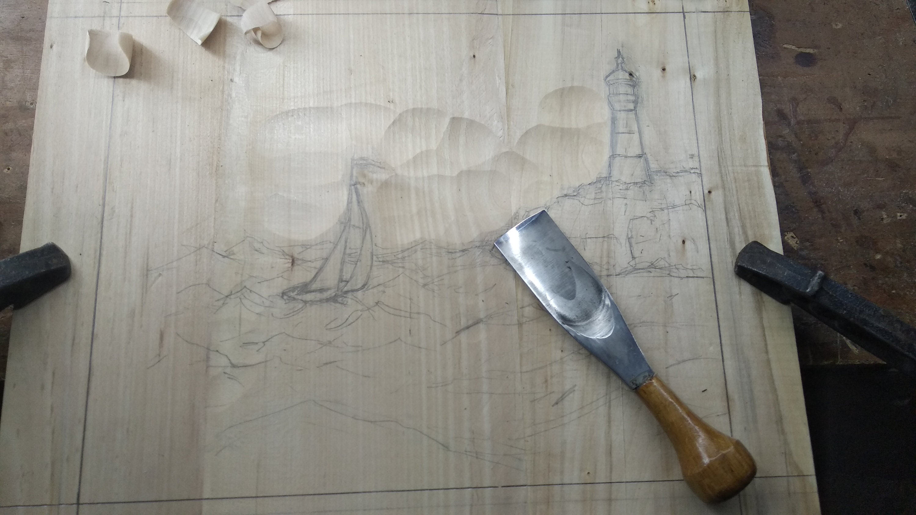 Wood Carving Stormy Sea Wood Art Wood Wall Decor Wood Wall Etsy