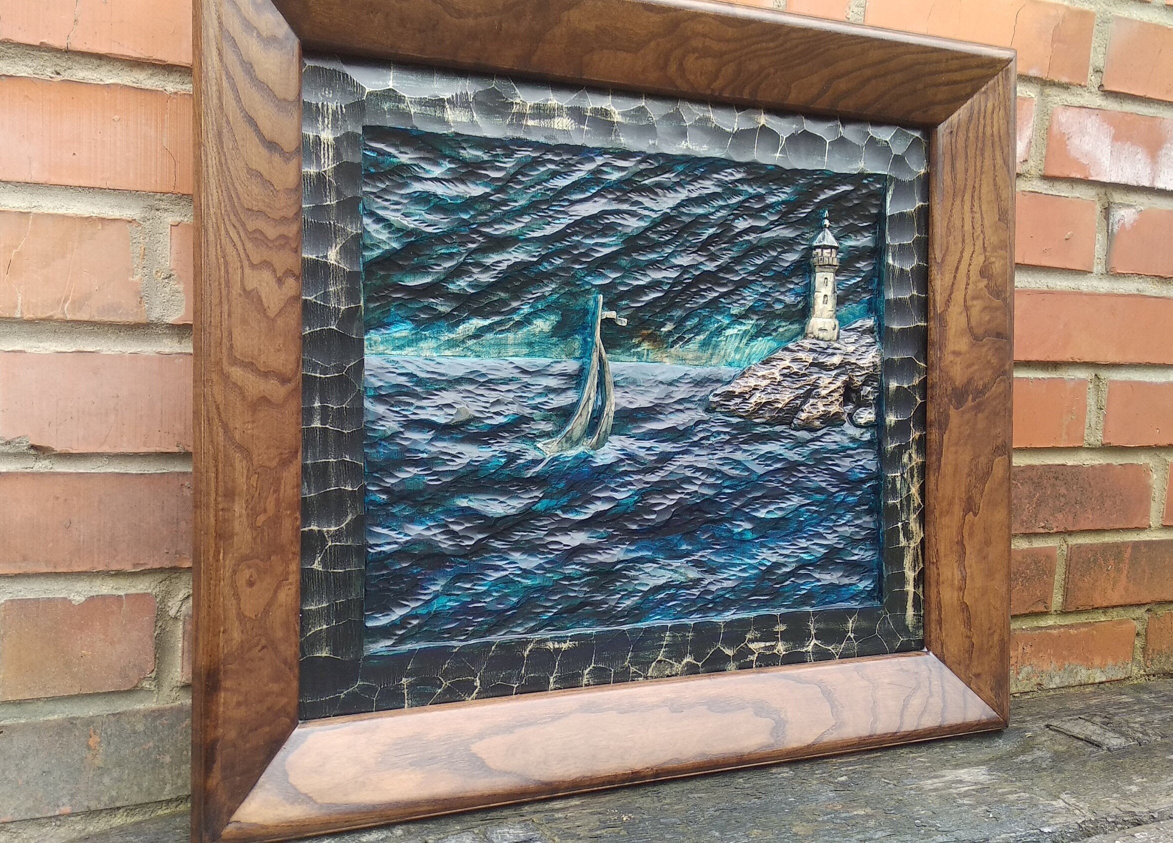 Wood Carving Stormy Sea Wood Art Wood Wall Decor Wood Wall Etsy