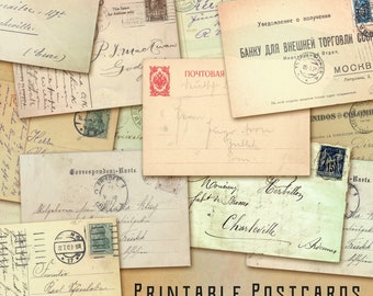 Printable Vintage Grunge Postcards - Digital Ephemera for Scrapbooks and Junk Journals