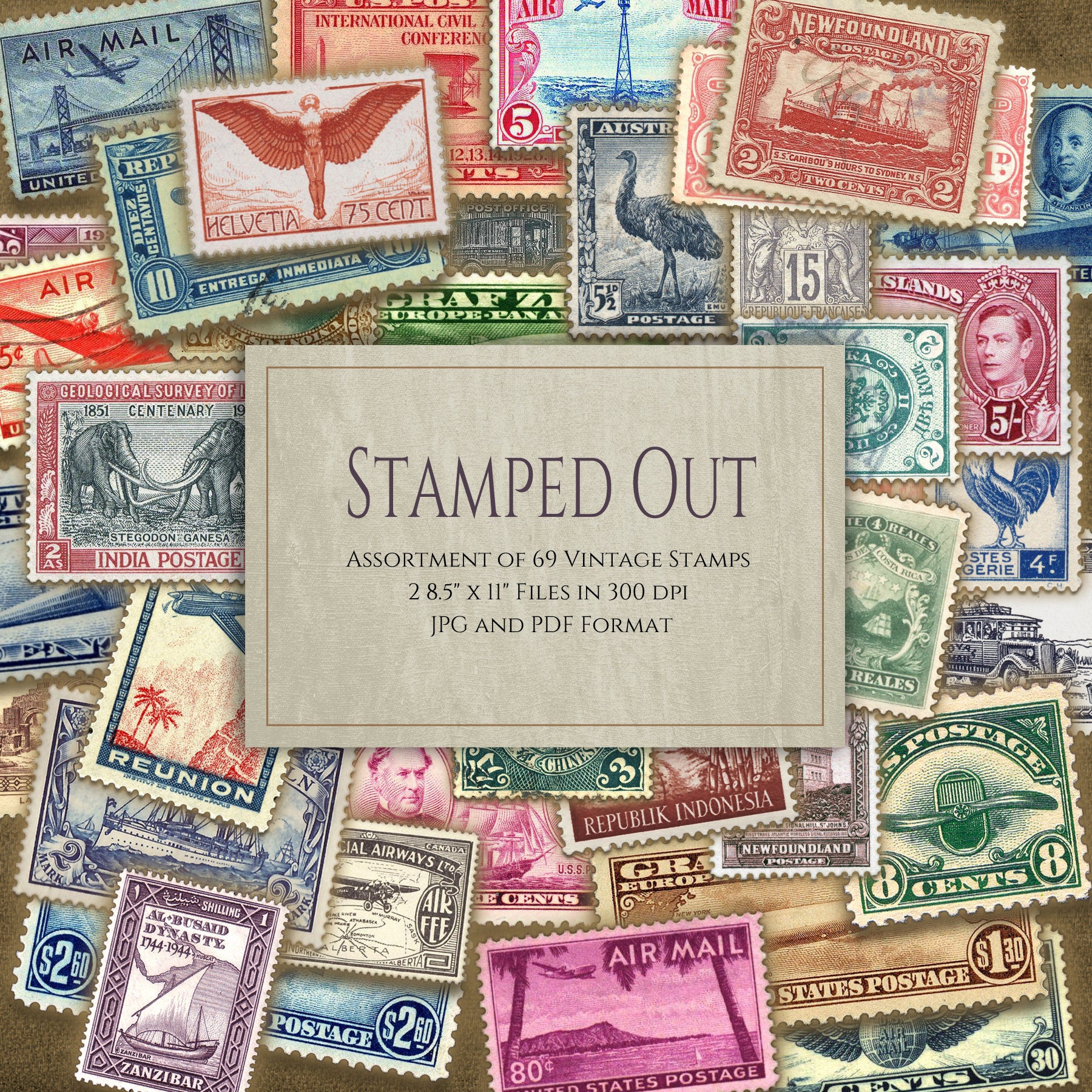 Travel postage stamps. Vintage stamp with national landmarks, retro st By  WinWin_artlab