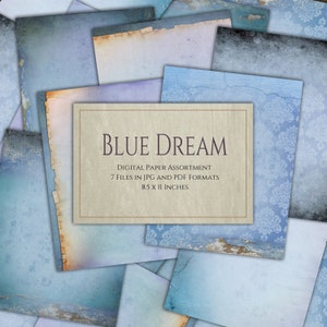 Blue Dream - Distressed Grunge Ephemera Digital Paper Assortment