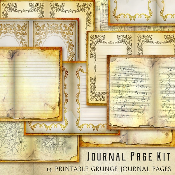 Printable Journal Page Kit - Bordered, Lined and Plain Grunge Journal Papers