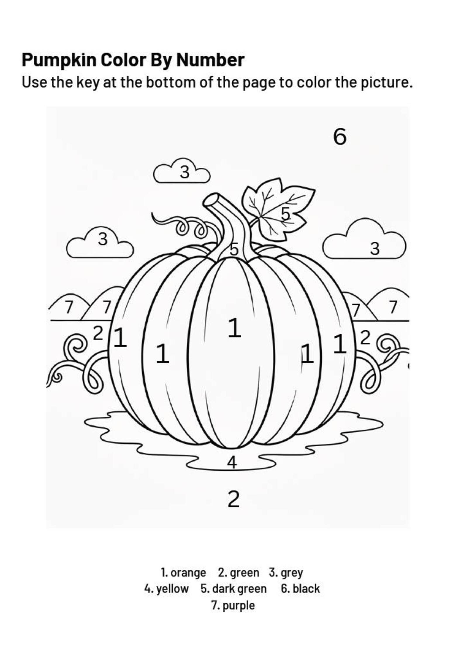 Pumpkin Color by Number Printable Page Etsy