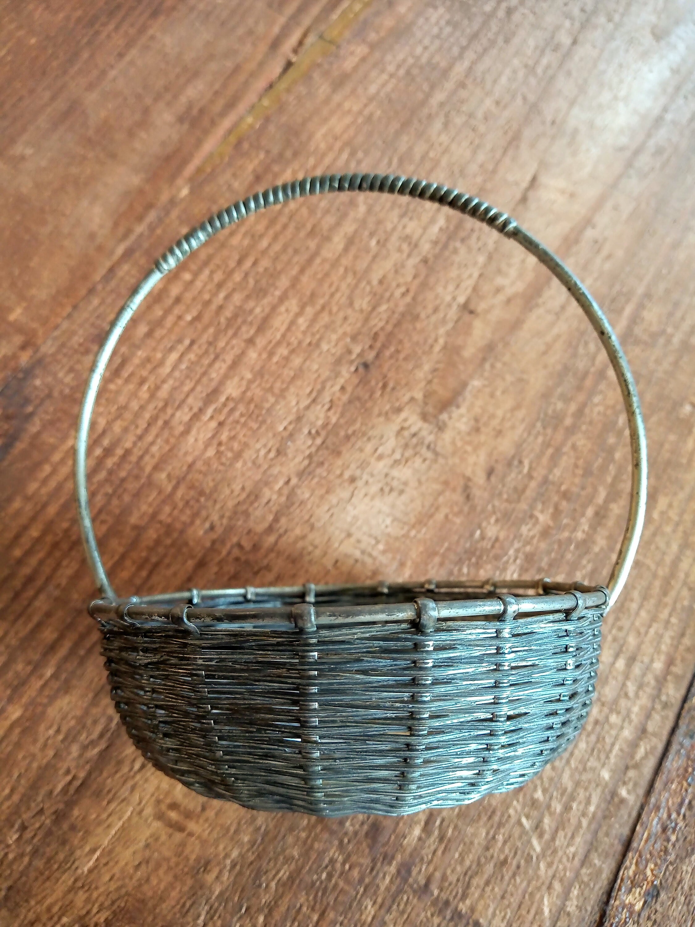 Vintage Woven Small Metal Basket With Handle H 5 / Etsy