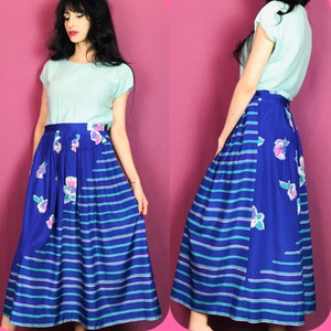 Vintage 80s Purple and Teal Floral Midiskirt size M / L