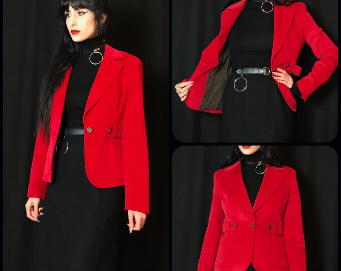Bright Red Cotton Blazer/jacket Etsy