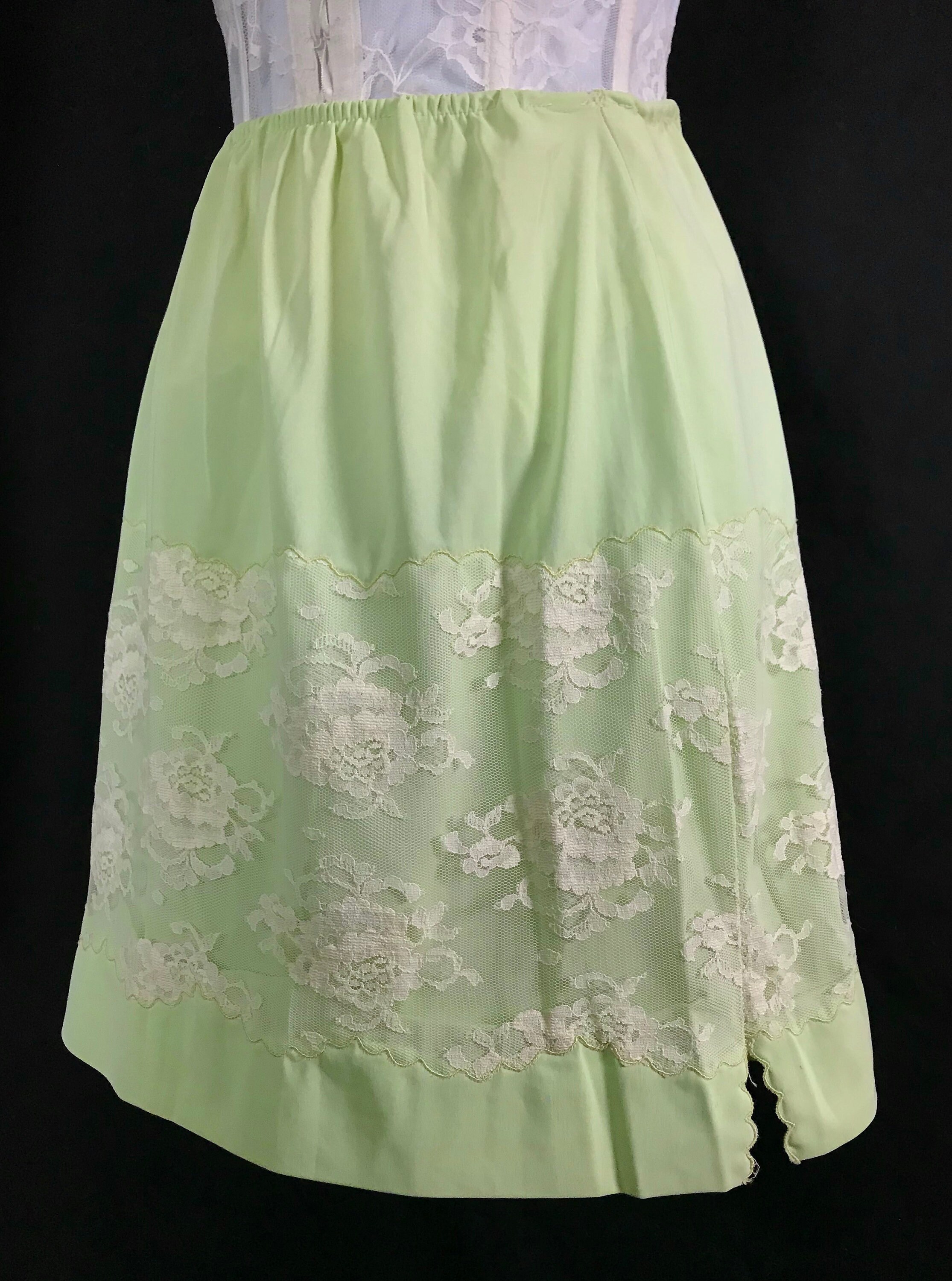 Vintage 1950s Mint Green Half Slip With White Floral Lace XS Etsy