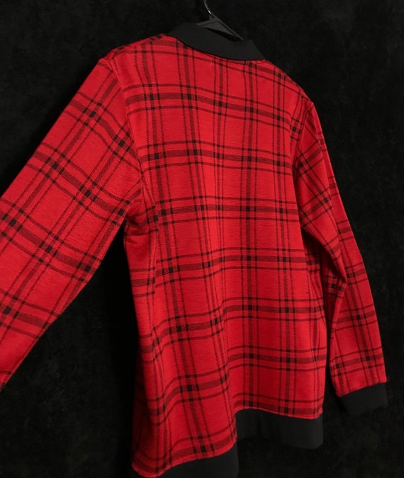 Vintage 80s Red & Black Paid Button Up Cardigan s… - image 5