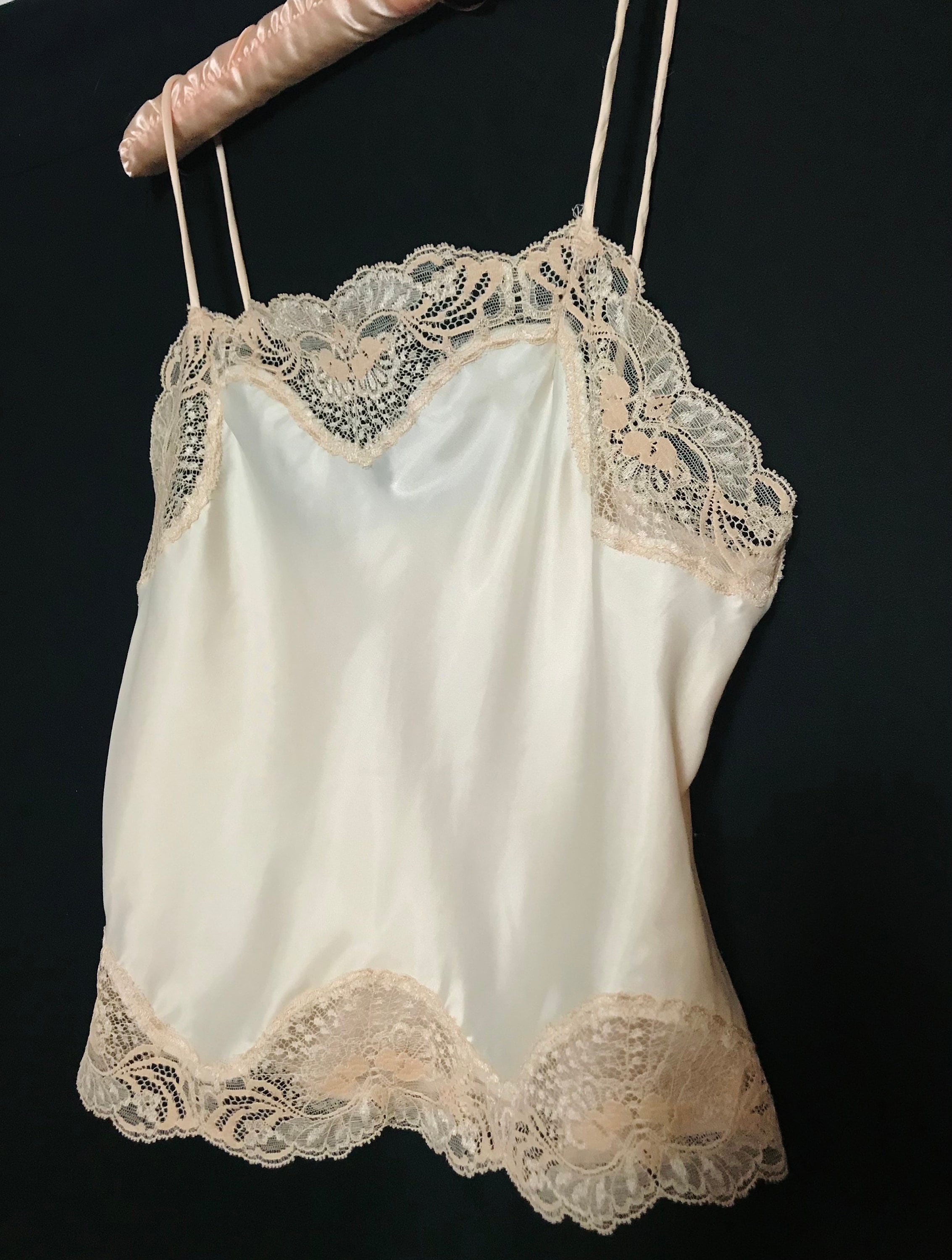 Vintage 70s Olga Silky Camisole with Lace Trim Pink Cream size Etsy