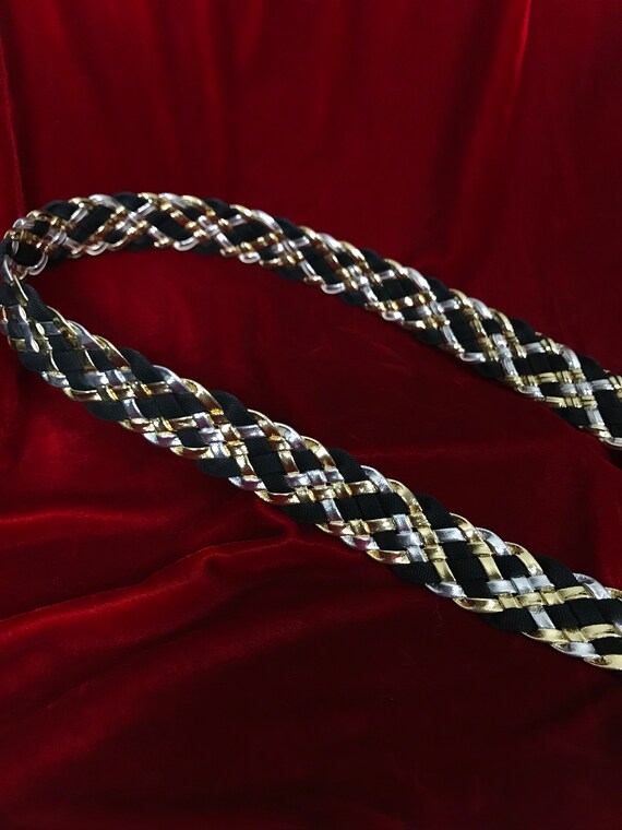 Vintage Black , Gold and Silver Woven Belt - image 5
