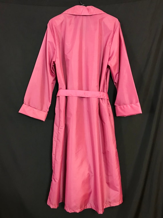 Vintage 80s Long Raspberry Raincoat Nylon Silver … - image 7