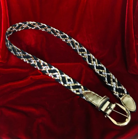 Vintage Black , Gold and Silver Woven Belt - image 3