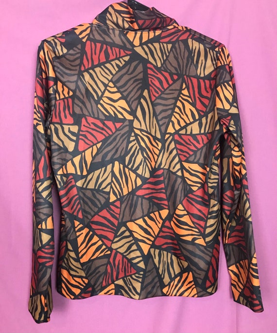 Vintage 80s Tiger Print Blouse with Tie Collar si… - image 7