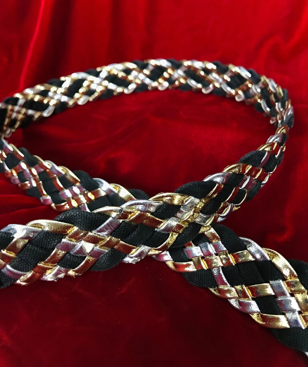Vintage Black Gold and Silver Woven Belt Etsy