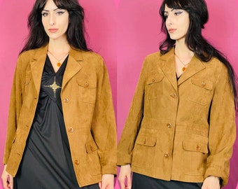 Vintage 90s Brown Faux Suede Blazer size 12