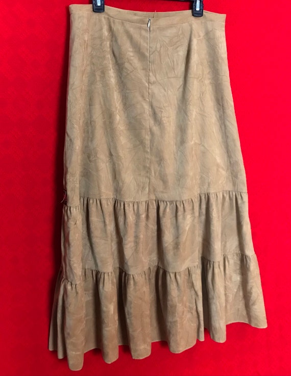 Vintage 80s Tan Faux Suede Maxi Skirt size L - image 5