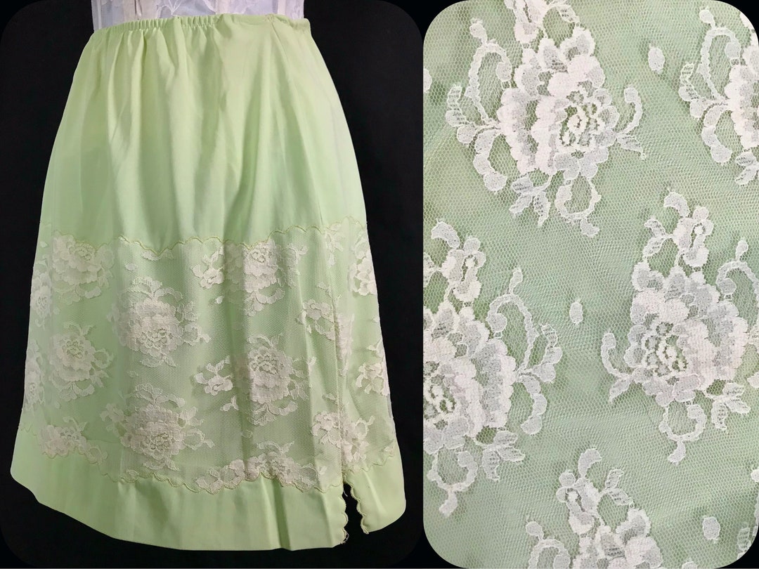 Vintage 1950s Mint Green Half Slip With White Floral Lace XS Lingerie Etsy