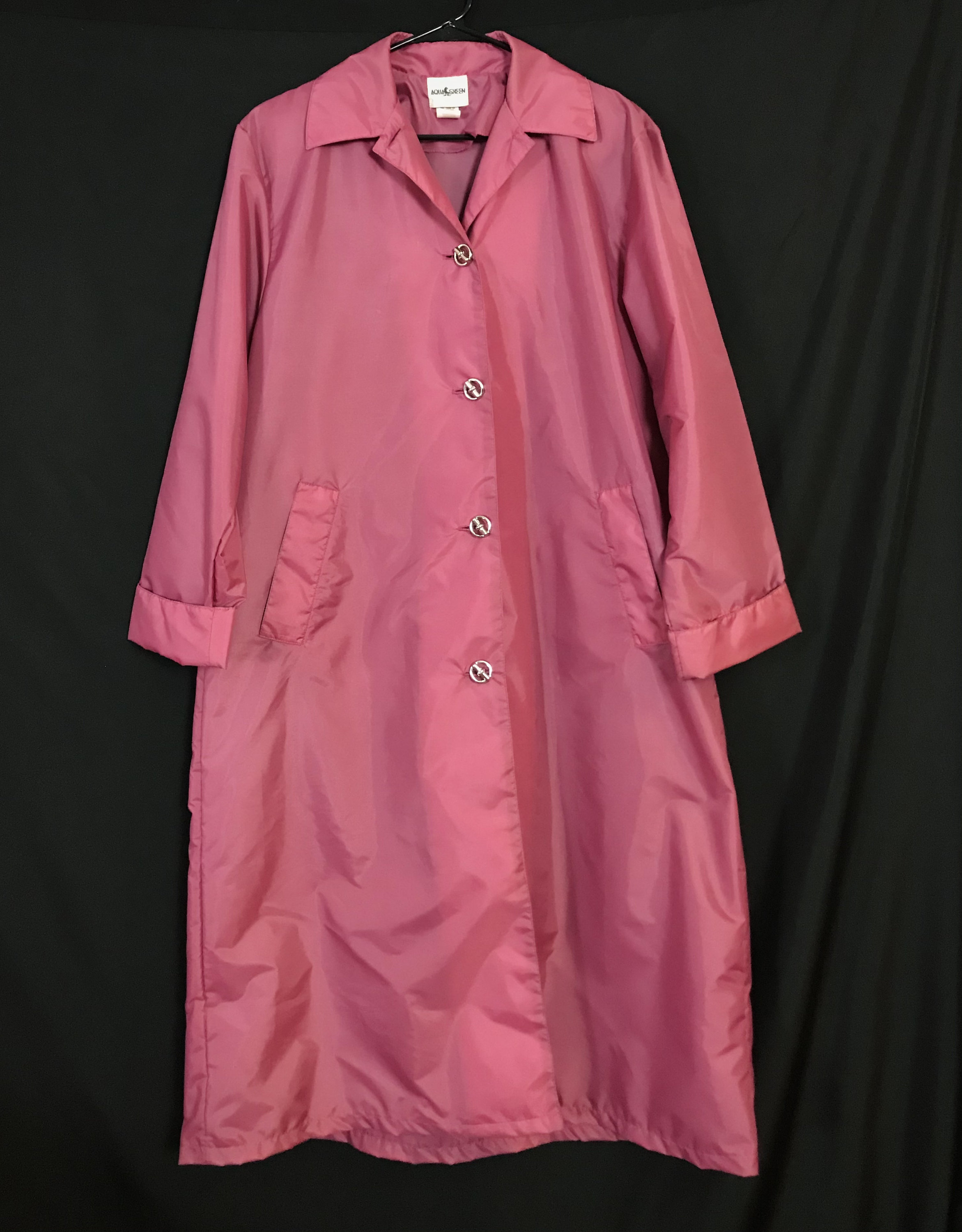 Vintage 80s Long Raspberry Raincoat Nylon Silver Buttns | Etsy