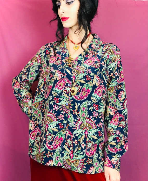 Vintage 90s Colorful Paisley Button Up Blouse - image 4