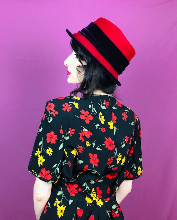 Vintage Red Hat With Purple Velvet Brim and Band - Etsy