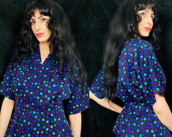 80er Jahre Polka Dot Bluse Gr S/M