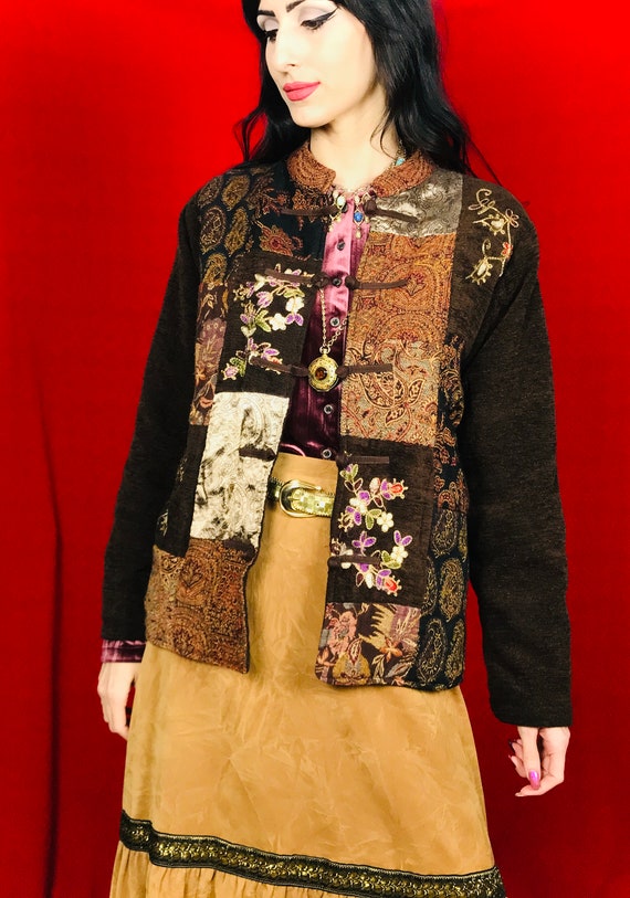 Vintage 90s Floral Tapestry Brown Patchwork Jacket