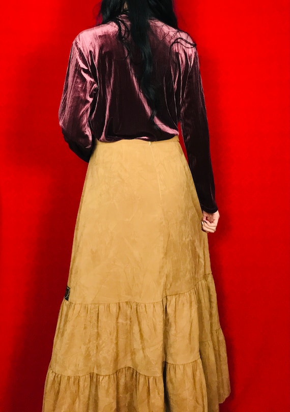 Vintage 80s Tan Faux Suede Maxi Skirt size L - image 2