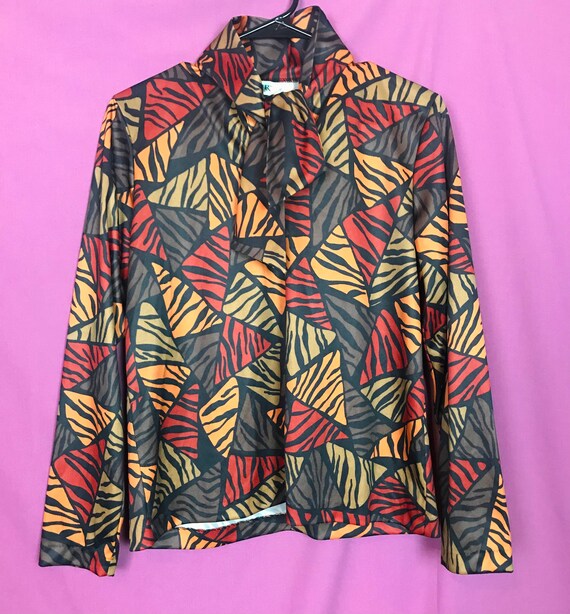 Vintage 80s Tiger Print Blouse with Tie Collar si… - image 6