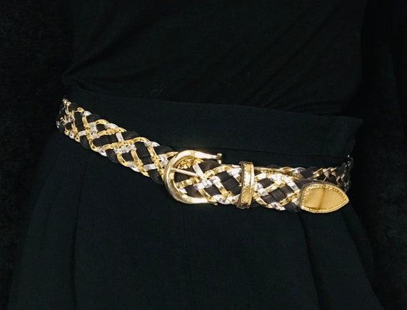 Vintage Black , Gold and Silver Woven Belt - image 4