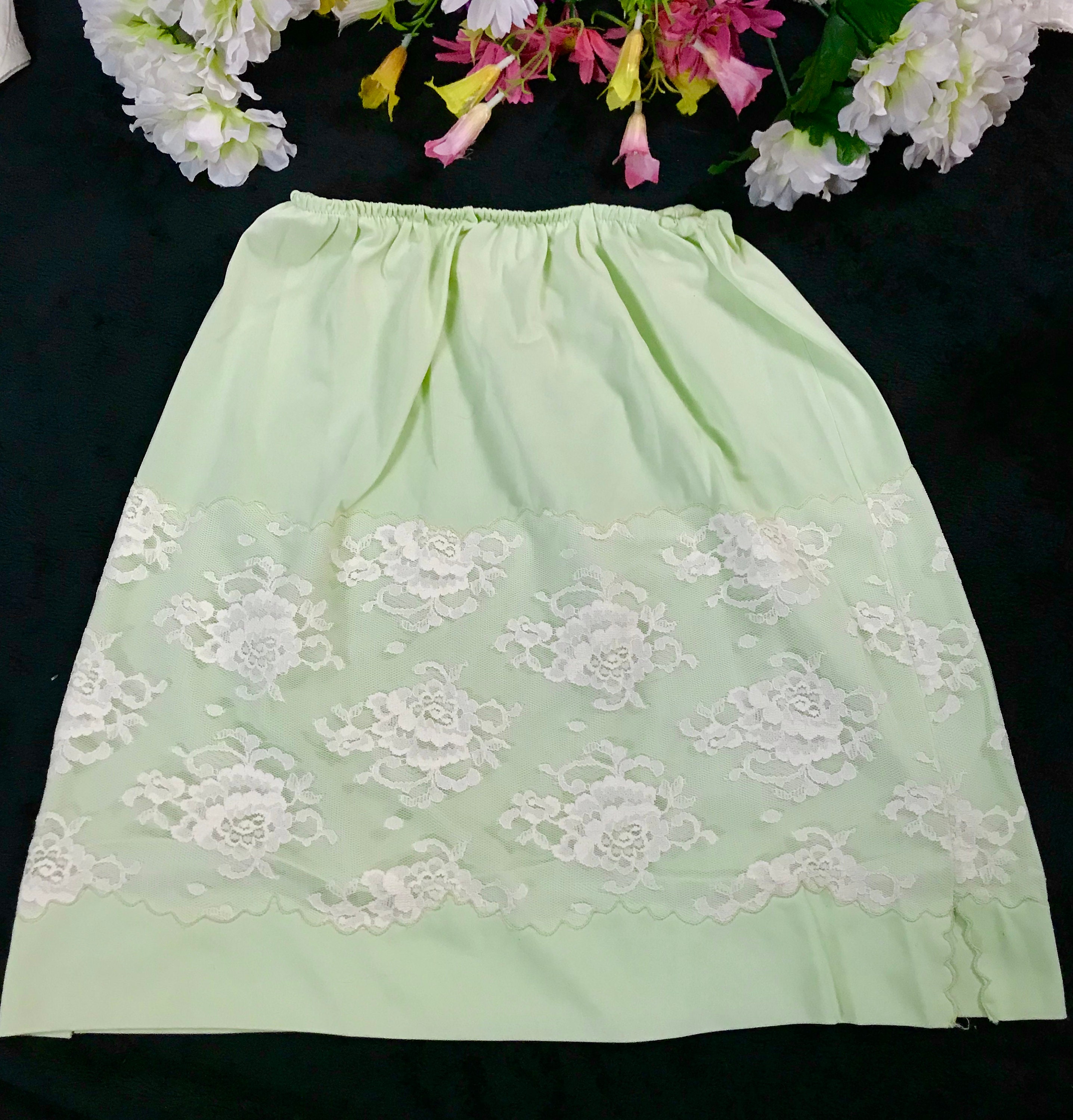 Vintage 1950s Mint Green Half Slip With White Floral Lace XS Etsy