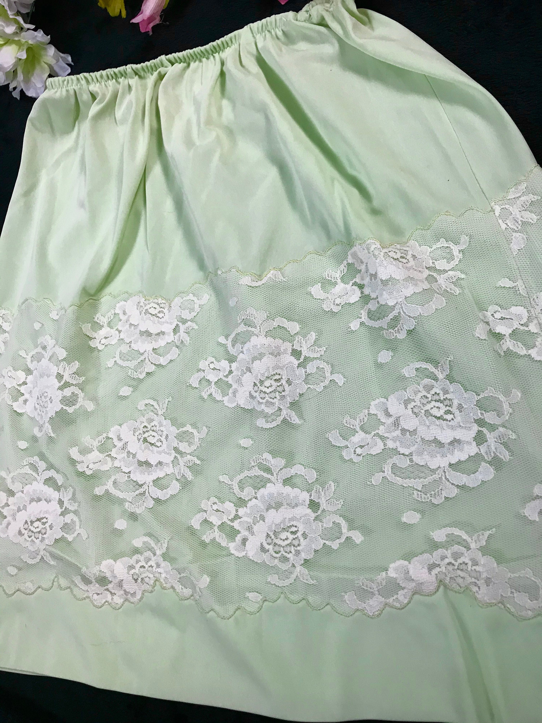 Vintage 1950s Mint Green Half Slip with White Floral Lace XS Etsy