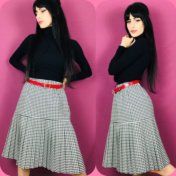 Vintage Black and White Checkered Pleated Skirt Size M Etsy UK