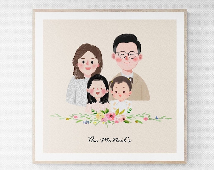 Digital Hand-drawn Art, non AI Custom Portrait, Cartoon Anime Caricature, Family, Personalized, Anniversary, Wedding, Summer Gift