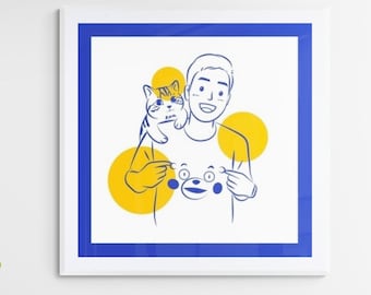 Custom Pet and Owner Line Art Portrait, Personalized Illustration (Digital Download), Halloween, Thanksgiving Gift