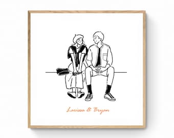 Portrait numérique de couple minimaliste personnalisé, profil de caricature de dessin animé mignon, famille, personnalisé/anniversaire/mariage, cadeau fête des mères