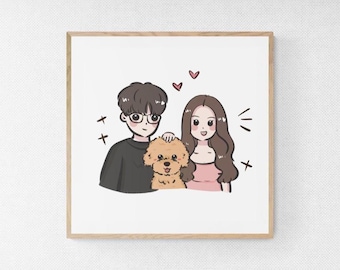 Custom Chibi Couple Portrait, Hand-Drawn Anime Caricature (Digital Download), Halloween, Thanksgiving Gift