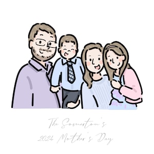 Digital Custom Family Portrait, Cute Couple Portrait Drawing, Couple gift, Custom illustration, Mother's Day Gift image 2