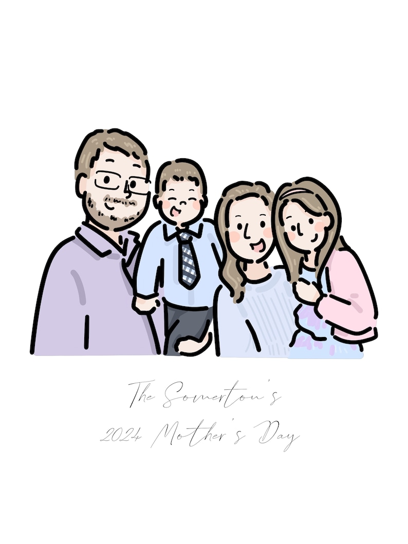 Digital Custom Family Portrait, Cute Couple Portrait Drawing, Couple gift, Custom illustration, Mother's Day Gift image 2