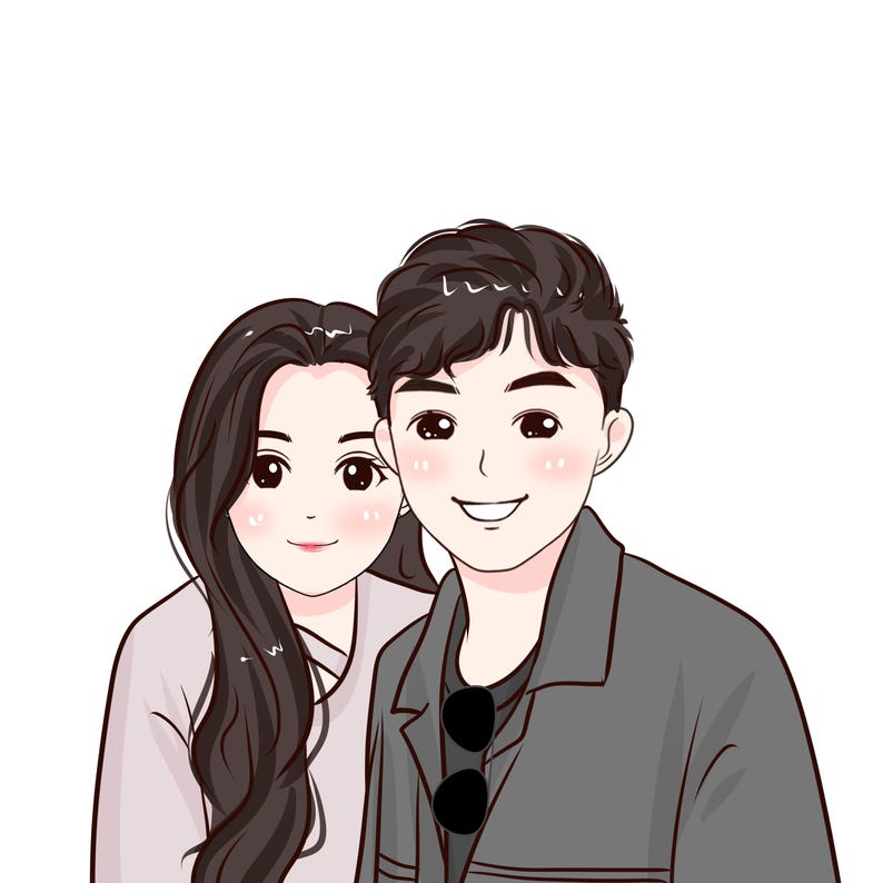Puede incluir: Una ilustraci&oacute;n de dibujos animados de una pareja, una mujer con cabello negro largo que lleva una camisa rosa claro y un hombre con cabello negro corto que lleva una chaqueta gris.