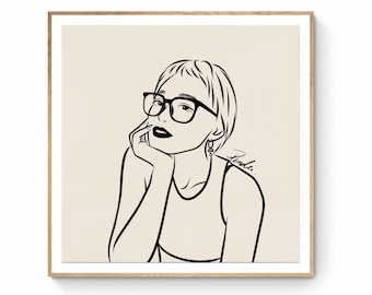 Portrait dessin au trait personnalisé, dessin au trait simple minimaliste (téléchargement numérique)