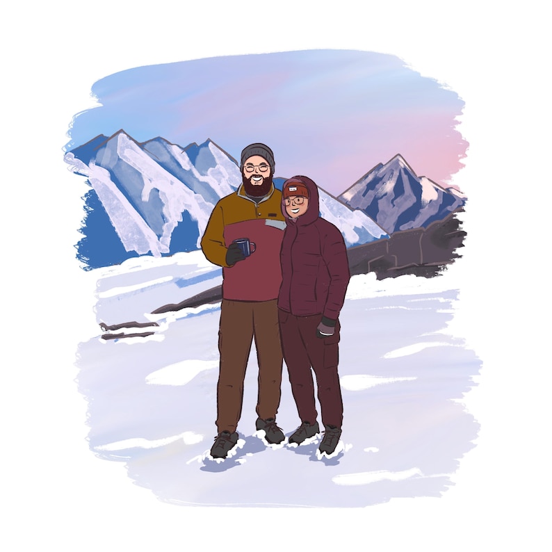 Portrait de couple personnalisé dessiné à la main, caricature d'anime de dessin animé non IA, famille, anniversaire personnalisé, fête des pères, vacances, cadeau numérique Custom Background