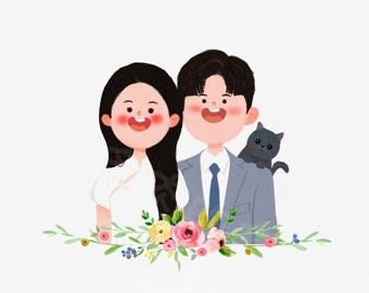 Custom Hand-Drawn Couple Portrait, Cartoon Caricature Anniversary Gift (Digital Download), Halloween, Thanksgiving Gift