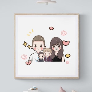 Portrait numérique de couple, portrait d'anime, portrait d'après photo, chambre de bébé personnalisée, portrait de famille, portrait de dessin animé, cadeau de fête des pères