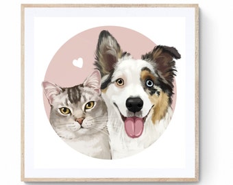 Digital Custom Pet Portrait, Custom Puppy Painting, Cat Portrait, Dog Portrait, Fur Family, Personalized Gift, Valentine's Day Gift