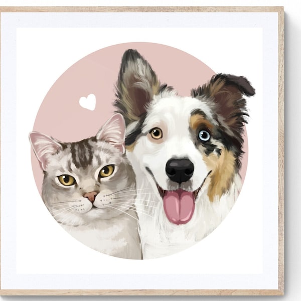 Digitaal aangepast huisdierportret, aangepaste puppyschilderij, kattenportret, hondenportret, bontfamilie, gepersonaliseerd cadeau, Moederdagcadeau