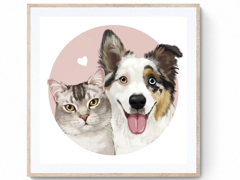 Digital Custom Pet Portrait, Custom Puppy Painting, Cat Portrait, Dog Portrait, Fur Family, Personalized Gift, Mother's Day Gift image 1