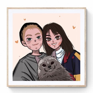 Digital Wednesday Addams Style Couple Portrait, Personalized Gift, Custom Caricature/Drawing, Personalized Gift, Graduation gift