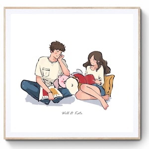 Digital Custom Couple Portrait, Cute Cartoon Anime Caricature, Family, Personalized/Anniversary/Wedding Gift, Father's Day gift